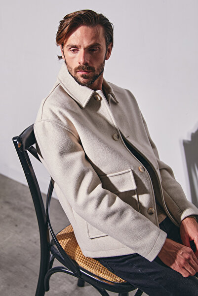 Fulla Moda Düğmeli Çift Cepli Gömlek Yaka Kaşe Kaban