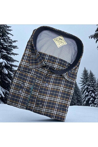 EREN STYLE Cămașă clasică din țesătură de flanel de iarnă, 100% bumbac, cu mâ...