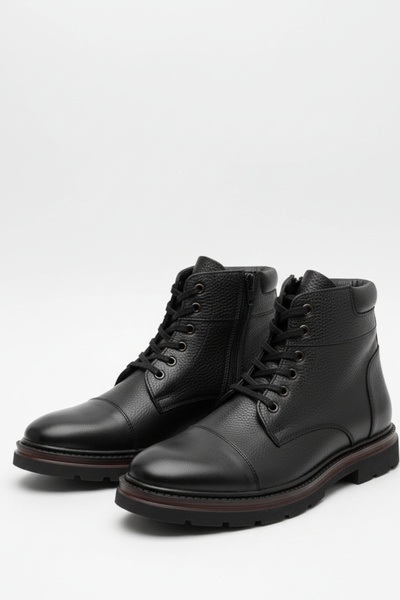 LUSIVE Hakiki Deri Siyah Fermuarlı Erkek Kışlık Bot