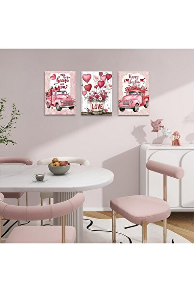 HALFLEMART Set 3 tablouri Ziua Indragostitilor in roz, de perete, 50 x 70 cm,