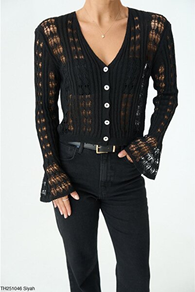 CADDELAMODA Διάτρητη ζακέτα με κουμπιά Volenli στους μανίκια