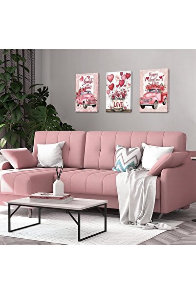 HALFLEMART Set 3 tablouri Ziua Indragostitilor in roz, de perete, 50 x 70 cm,