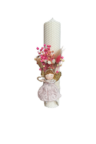 OEM Βαπτιστικό κερί "FLOWERS AND FAIRIES" από φυσικό κερί, διακοσμημένο με απ...