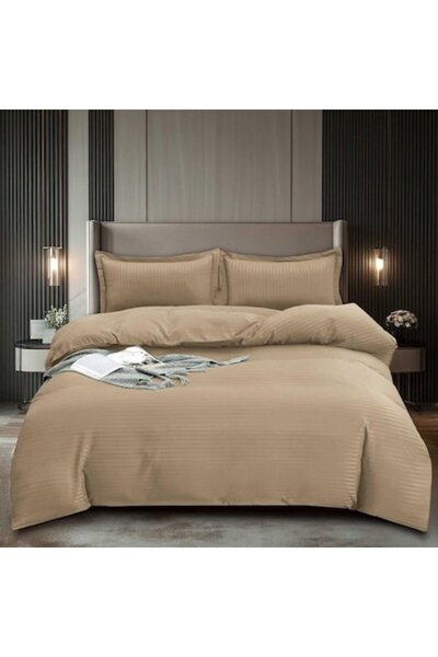 Casa de Vis Set bedding for double bed, satin cotton, 180 x 200 cm, 4 pieces, beige, Casa de Vis, DE-12