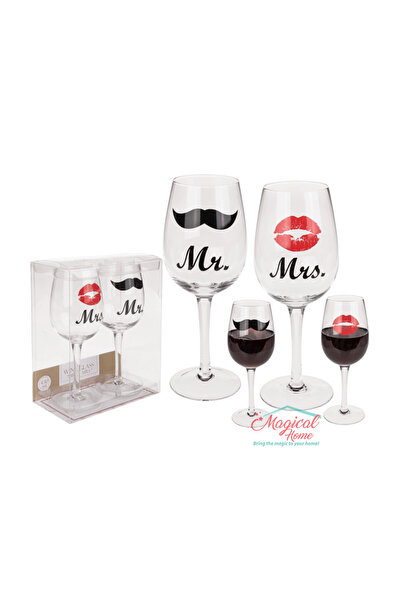 OEM Pahar vin Kiss &mustata 430 ml, set 2 bucati