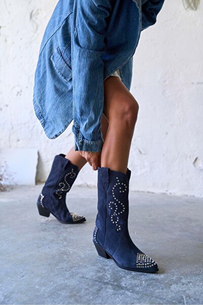 PELİN'İN AYAKKABILARI WİNOT LACİVERT SÜET KOVBOY ÇİZME