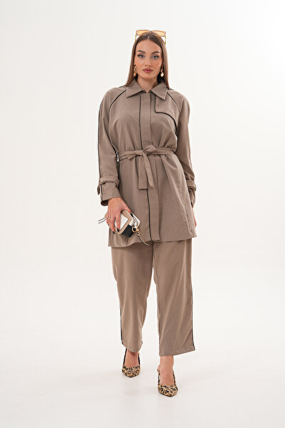 AYASOFYA OTANTIK Women's Mink Zipper Closure Piping Shirt Pants Set