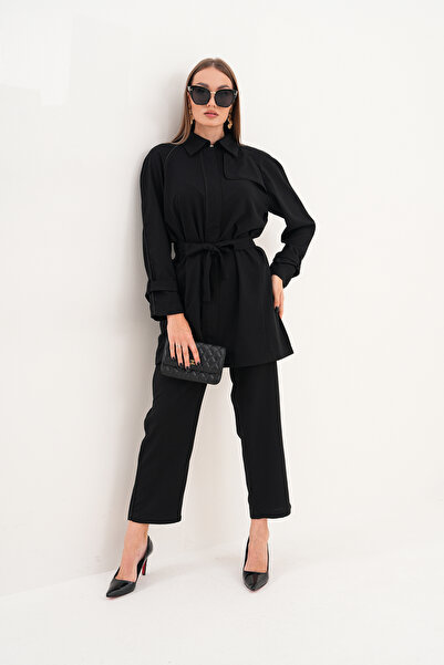 AYASOFYA OTANTIK Γυναικείο Σετ Παντελόνι με Μαύρο Πουκάμισο με Φερμουάρ