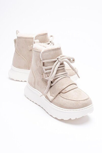 Mubiano Veyra Kadın Bej Süet Kürk Detaylı Spor Bot