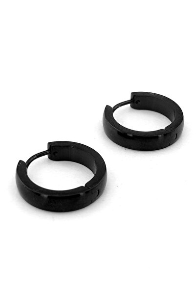 Solfera Yuvarlak Eğimli Tasarım Siyah Paslanmaz Çelik Unisex Halka Küpe ER201