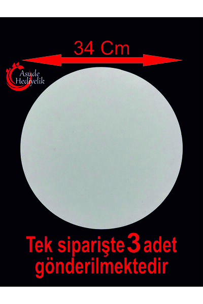 ASUDE HEDİYELİK 3 Pieces 34X34 cm Patternless Round White Wooden Mdf Cake Bas...