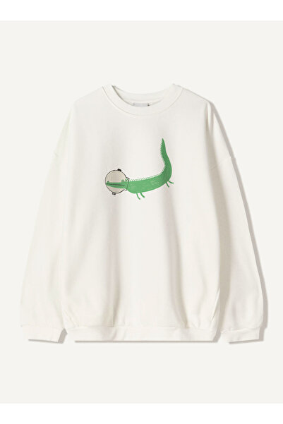 Disante سويت شيرت للجنسين بمقاس كبير مطبوع عليه تيمسكاه – ياقة دائرية، 3 خيوط...