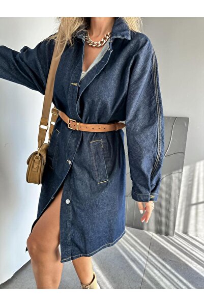Zerrincan Giyim Lacivert Oversize Düğmeli Ceket Elbise