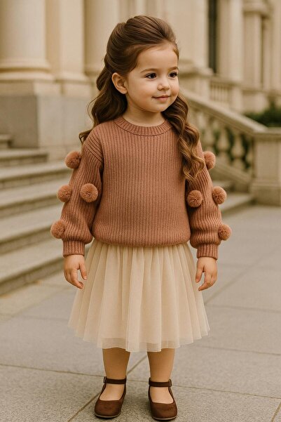 meriç bebe - bütün çocuklar melektir. mrc Birthday-Wedding-Christmas Baby Seamless Oversize Pompom Knit Sweater