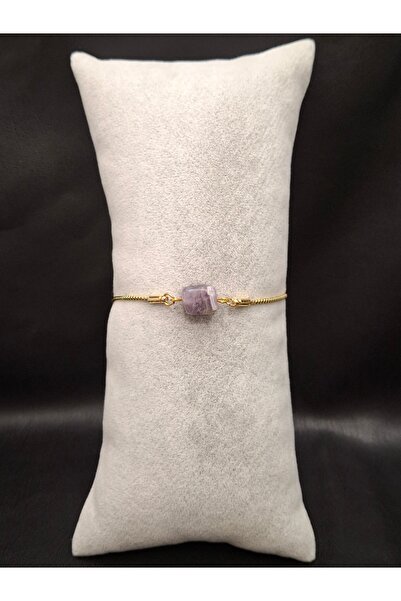 Han Ticarethane سوار من الحجر الطبيعي الأرجواني المستطيل ذو اللون الذهبي