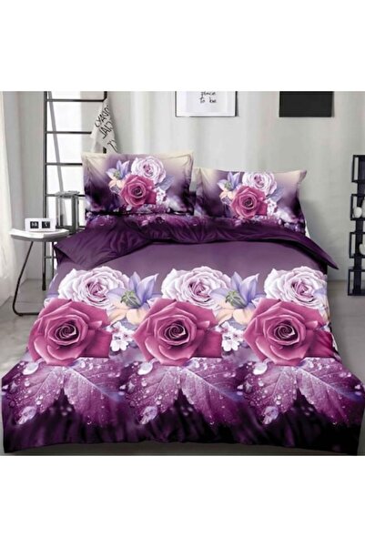 Casa de Vis Set lenjerie de pat dublu, bumbac satinat, 180 x 200 cm, 4 piese, cu elastic, multicolor