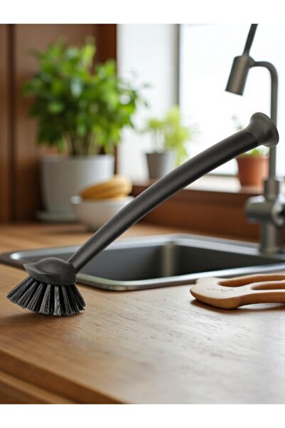 TAGESAN فرشاة أطباق بمقبض أسود مع ممص، فرشاة تنظيف مريحة للأواني والمقالي وغسيل المطبخ