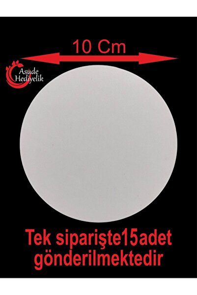 ASUDE HEDİYELİK 15 Adet 10x10 Cm Desensiz Yuvarlak Beyaz Ahşap MDF Pasta Altl...