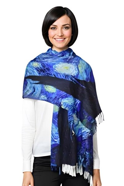DACSHOP Scarf scarf multicoloured painted scarf 2, cashmere, 08 blue/yellow