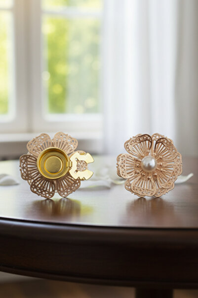 Reoona Yeni Trend Bronz İnci Detaylı Çiçek Düğme Kapağı Broş Düğme Klipsi 1 Adet - Aurora Bloom