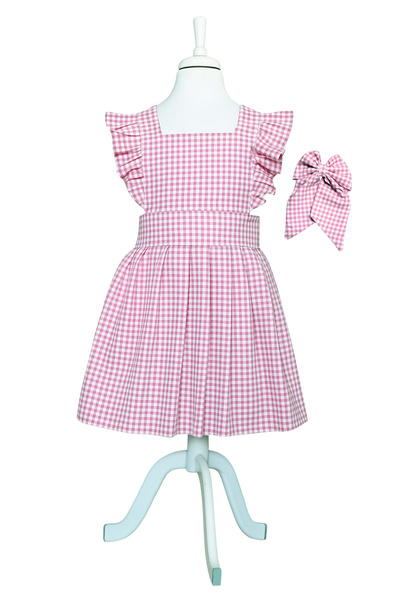 Pastelsnz Barbie Pöti Kareli Kız Çocuk Salopet Elbise