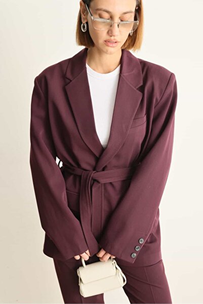 Swass Burgundy Belted Jacket Pants Set