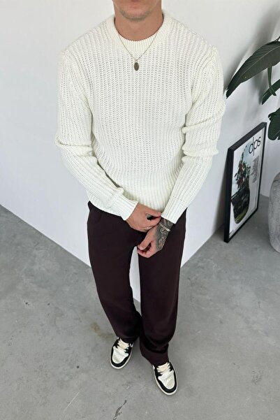 HAFKAGİYİM Ecru Crew Neck Oversize Knit Sweater