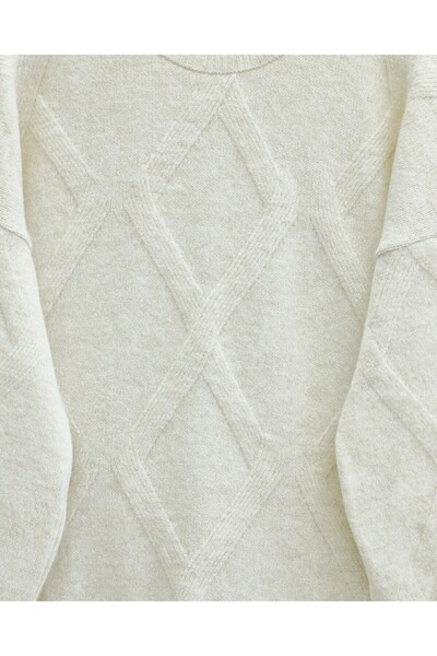 Modamorfo Baklava Patterned Soft Knit Tunic - Ecru