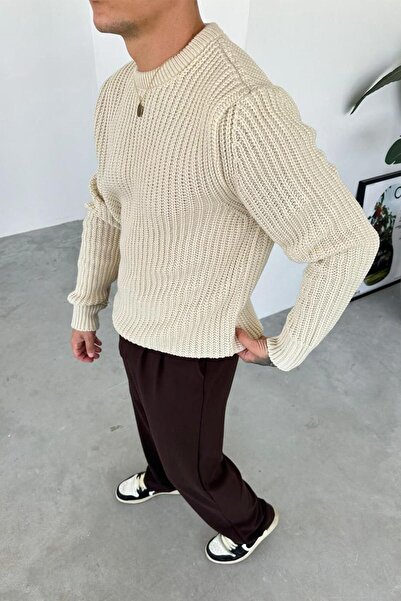 HAFKA Πλεκτό πουλόβερ με λαιμόκοψη σε κρεμ χρώμα