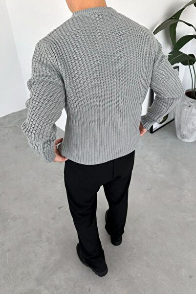 HAFKAGİYİM Gray Crew Neck Oversize Knit Sweater