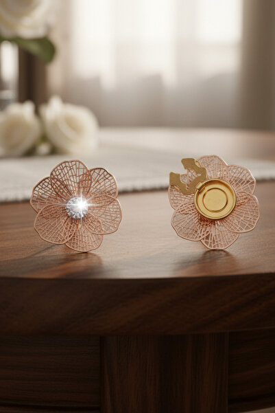 Reoona Yeni Trend Bronz Büyük Kristal Detaylı Çiçek Düğme Kapağı Broş Düğme Klipsi 1 Adet - Liora Bloom