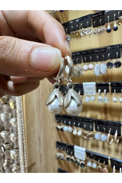 hayaltasari Doğal İnci Taşlı Top Model Gümüş Küpe 925 Ayar