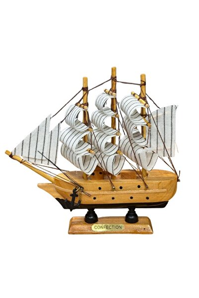 ARVALE El Yapımı Dekoratif Ahşap Yelkenli Gemi– Retro Denizcilik Temalı Süs - 15,5 cm