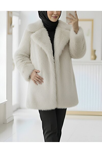 Modamorfo Lined Single Button Fur Jacket - Stone