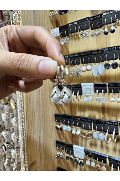 hayaltasari Doğal İnci Taşlı Top Model Gümüş Küpe 925 Ayar