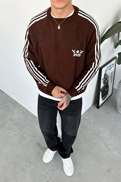 HAFKAGİYİM Καφέ ριγέ λεπτομέρεια με στάμπα Oversize Sweat