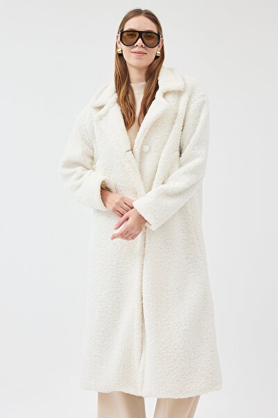 STONCS Жіночий довгий плюшевий пальто екрю