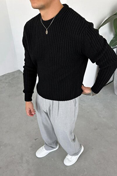 HAFKAGİYİM Black Crew Neck Oversize Knit Sweater