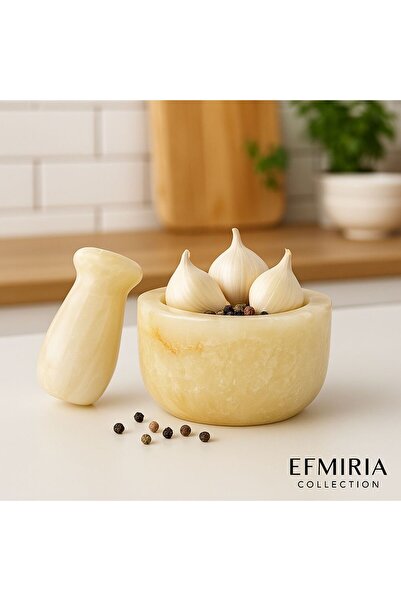 MERMERİA Doğal Oniks Taş Havaneli & Tokmağı (El Yapımı Baharat ve İlaç Öğütücü)