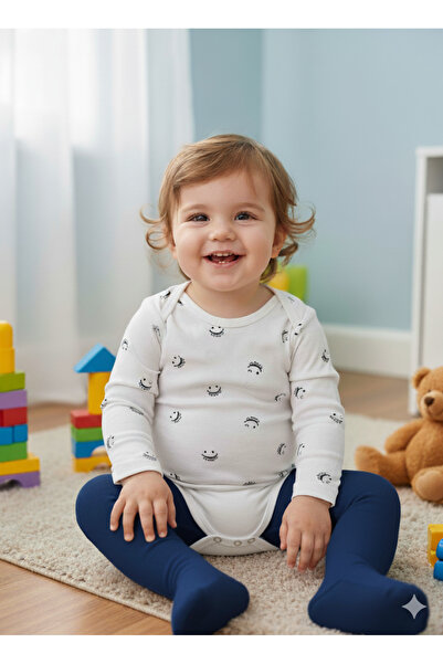 Şimo Butik Girl Boy Child Baby Long Sleeve Snap Fastener Bodysuit-Badi 100% O...