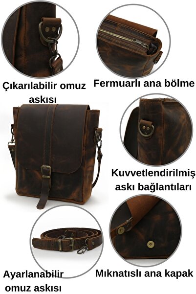 Cappadocia Vintage 6051 Brown Genuine Real Leather Handmade Postman Shoulder Crossbody Bag