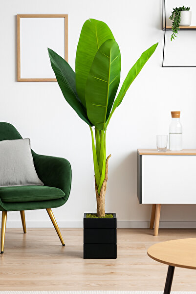 moysahsap party&ahşap 130 Cm Yapay Muz Ağacı – Gerçekçi Yaprak Görünümlü, Doğal Ahşap Saksılı Dekoratif