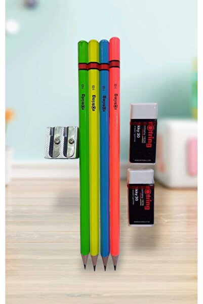 Rotring Kurşun Kalem Silgi Kalemtıraş Seti 7 Li Set Neon Renkler