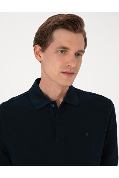 Pierre Cardin Μπλε ναυτικό εφαρμοστό μακρυμάνικο φούτερ με γιακά πόλο που δεν μπορεί να συρφαληθεί