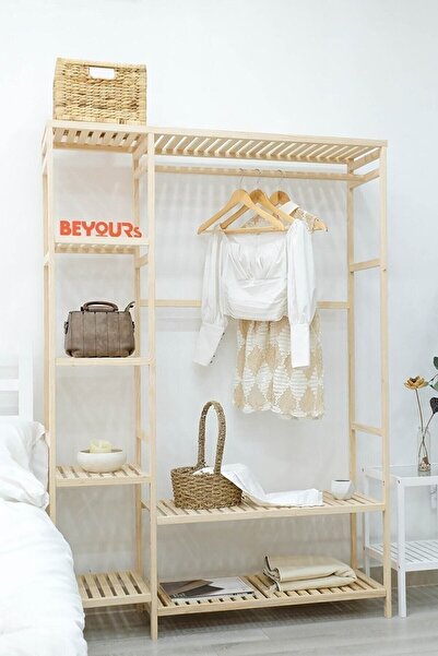 MFG AHŞAP Açık Gardrop 148x96x35cm Ahşap Raflı Elbise Askılığı