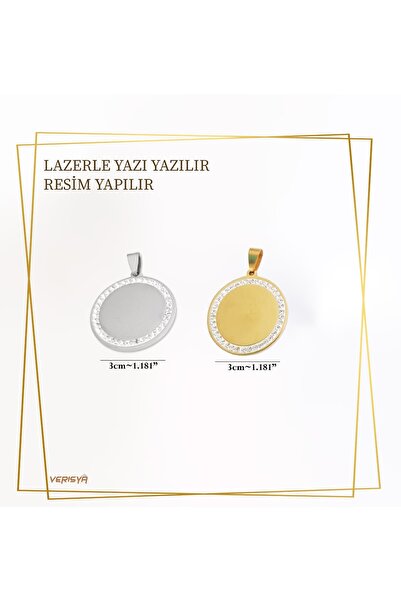 Tasarım Zincirli Yuvarlak Taşlı Kolye (İsminizi sipariş no ile mesajlara gönd...