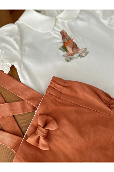 il mio bambino Handmade 100% Cotton Baby Girl Rabbit Embroidery Short Shirt, Jumpsuit - Romper Set