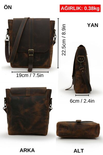 Cappadocia Vintage 6051 Brown Genuine Real Leather Handmade Postman Shoulder Crossbody Bag