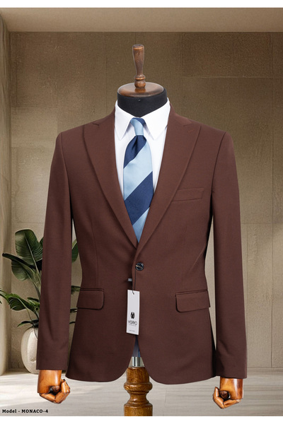 Sergio Menswear Кафяво класическо сако с тясна кройка за мъже