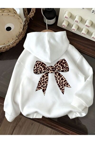 Kalic Studio Hanorac oversize cu imprimeu cu fundă pentru femei, alb